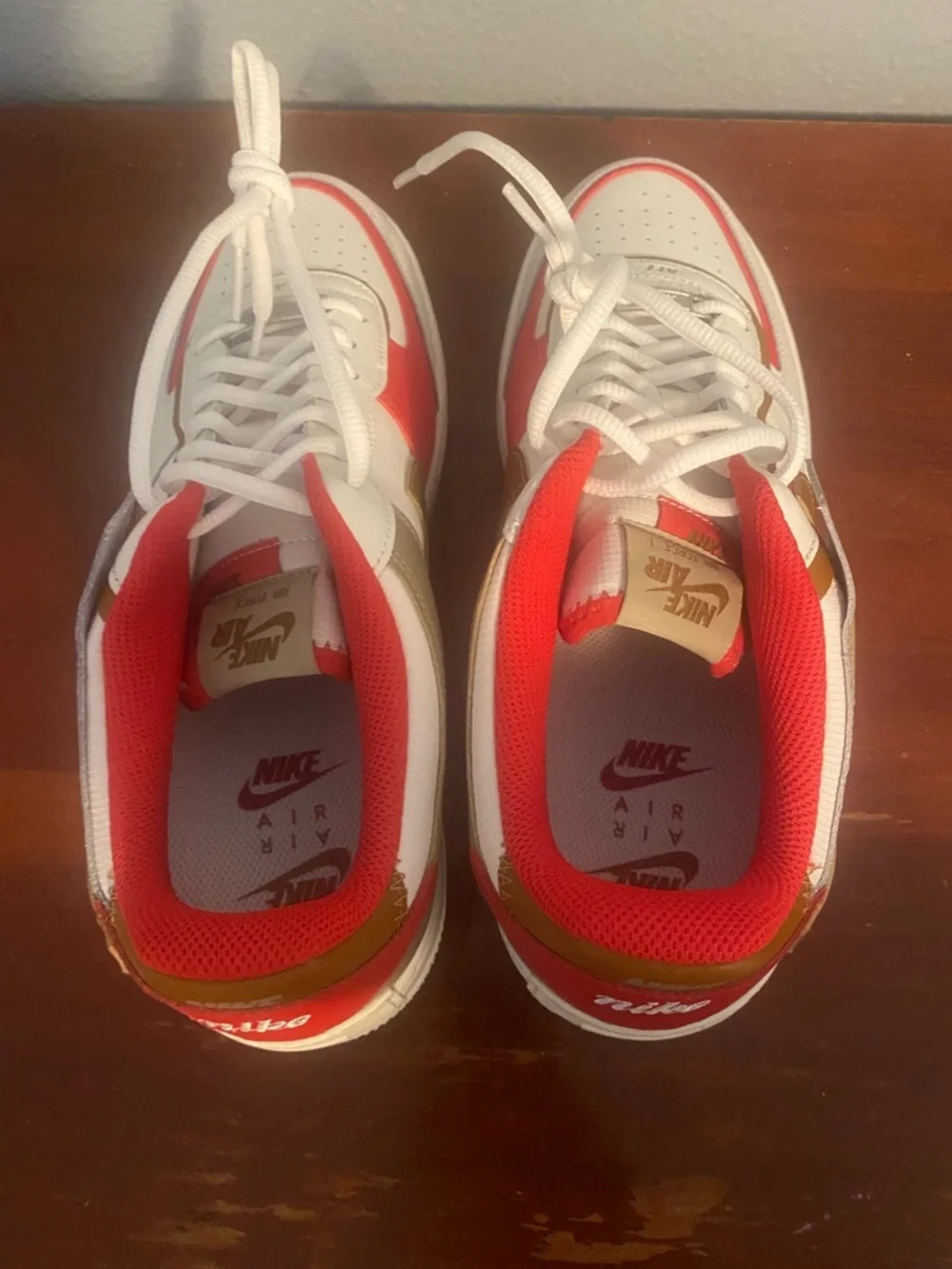 Nike Low-Top Sneakers — White, Red & Brown Accents Women AF1 Shadow Nike Air 1